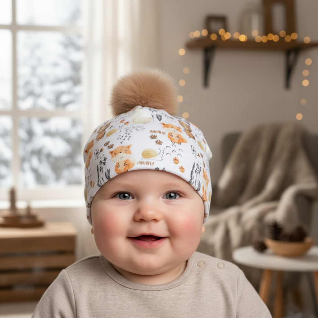 Tuque enfant doublée micropolar avec pompon amovible - 1 an (38 cm)