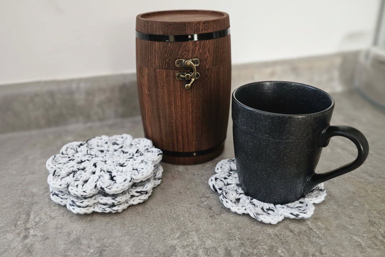 Ensemble de 6 sous-verres au crochet - Tons de blanc et Noir