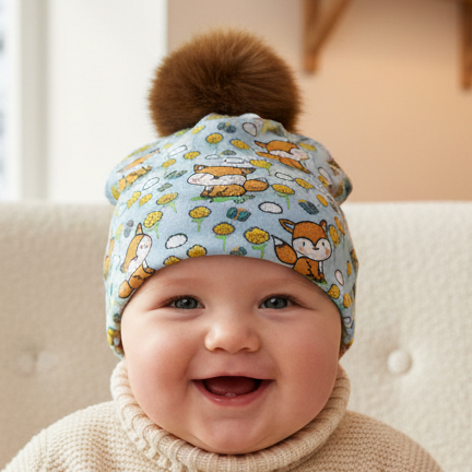 Tuque enfant doublée micropolar avec pompon amovible - 1 an (38 cm)