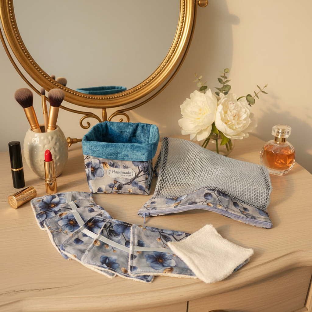 Ensemble-Panier avec lingettes démaquillantes réutilisables et sac de lessive