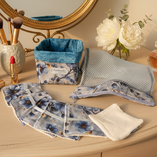 Ensemble-Panier avec lingettes démaquillantes réutilisables et sac de lessive