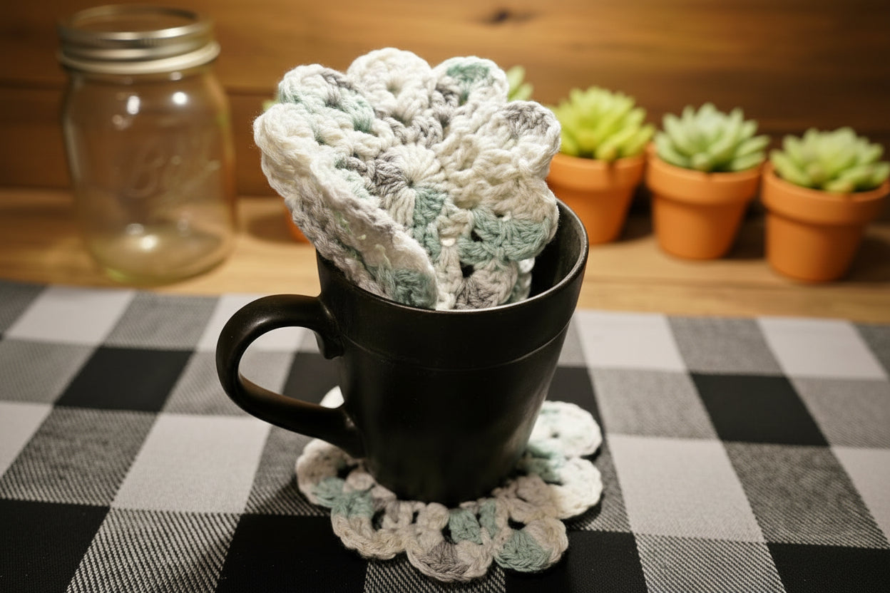 Ensemble de 4 Sous-verres en laine au crochet-Ton pastel