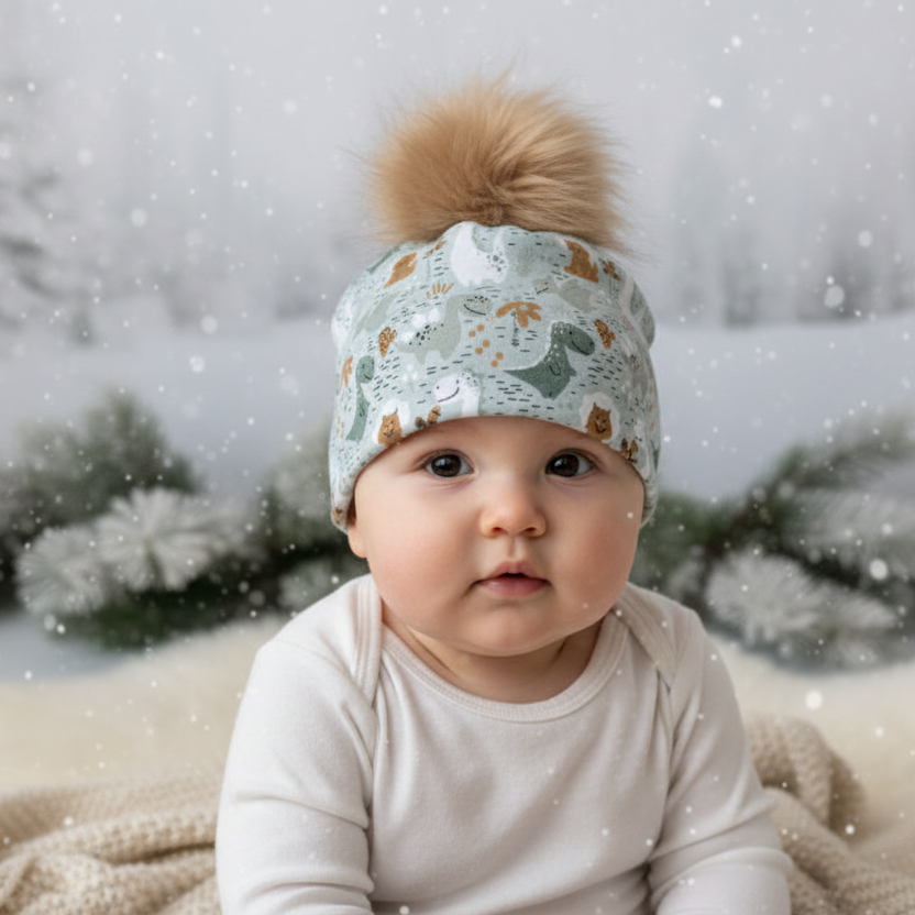 Tuque enfant doublée micropolar avec pompon amovible - 1 an (38 cm)