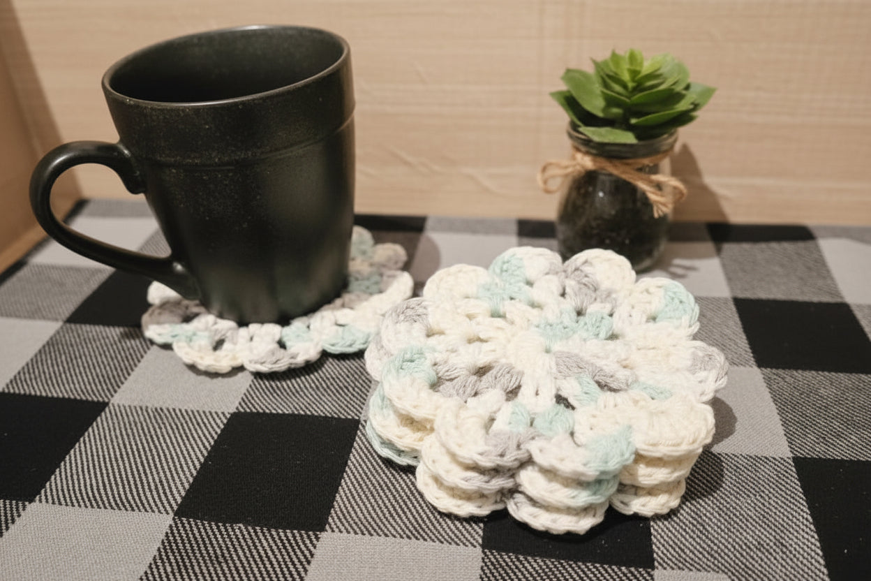 Ensemble de 4 Sous-verres en laine au crochet-Ton pastel