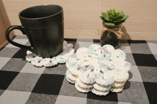 Ensemble de 4 Sous-verres en laine au crochet-Ton pastel