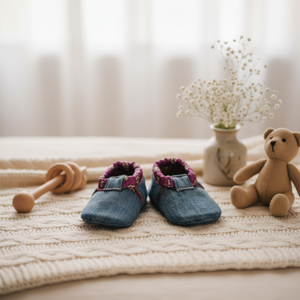 Pantoufles Bébé en jeans Doublé Polar (6-12 mois)