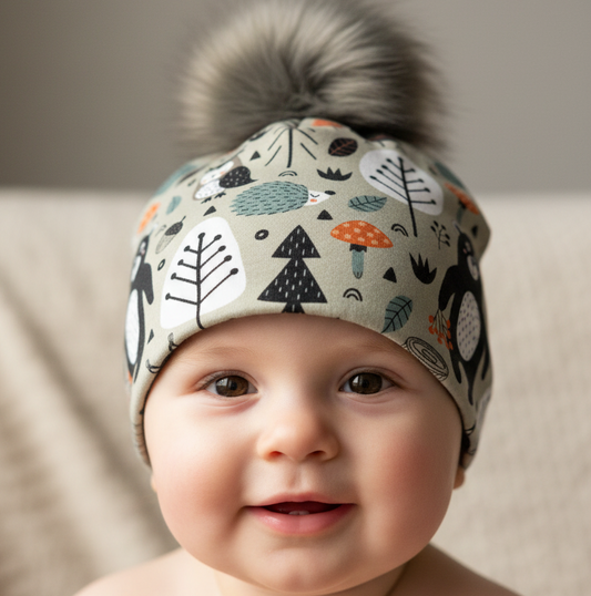 Tuque enfant doublée micropolar avec pompon amovible - 1 an (38 cm)