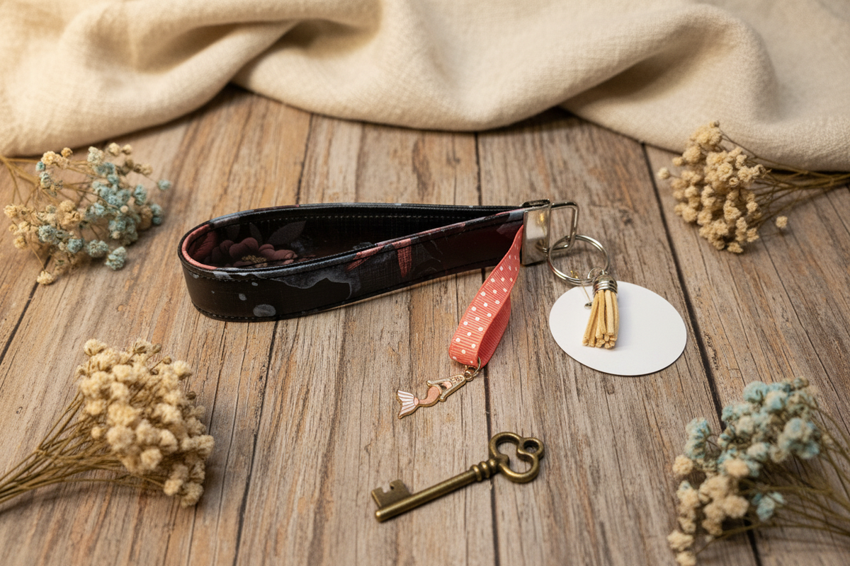 Porte-clé avec sangle en simili cuir