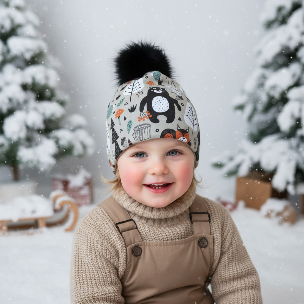 Tuque enfant doublée micropolar avec pompon amovible - 3 ans (42 cm)