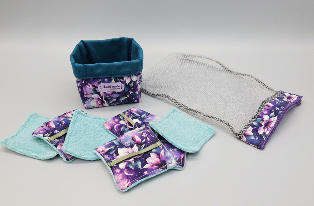 Ensemble-Panier avec lingettes démaquillantes réutilisables et sac de lessive