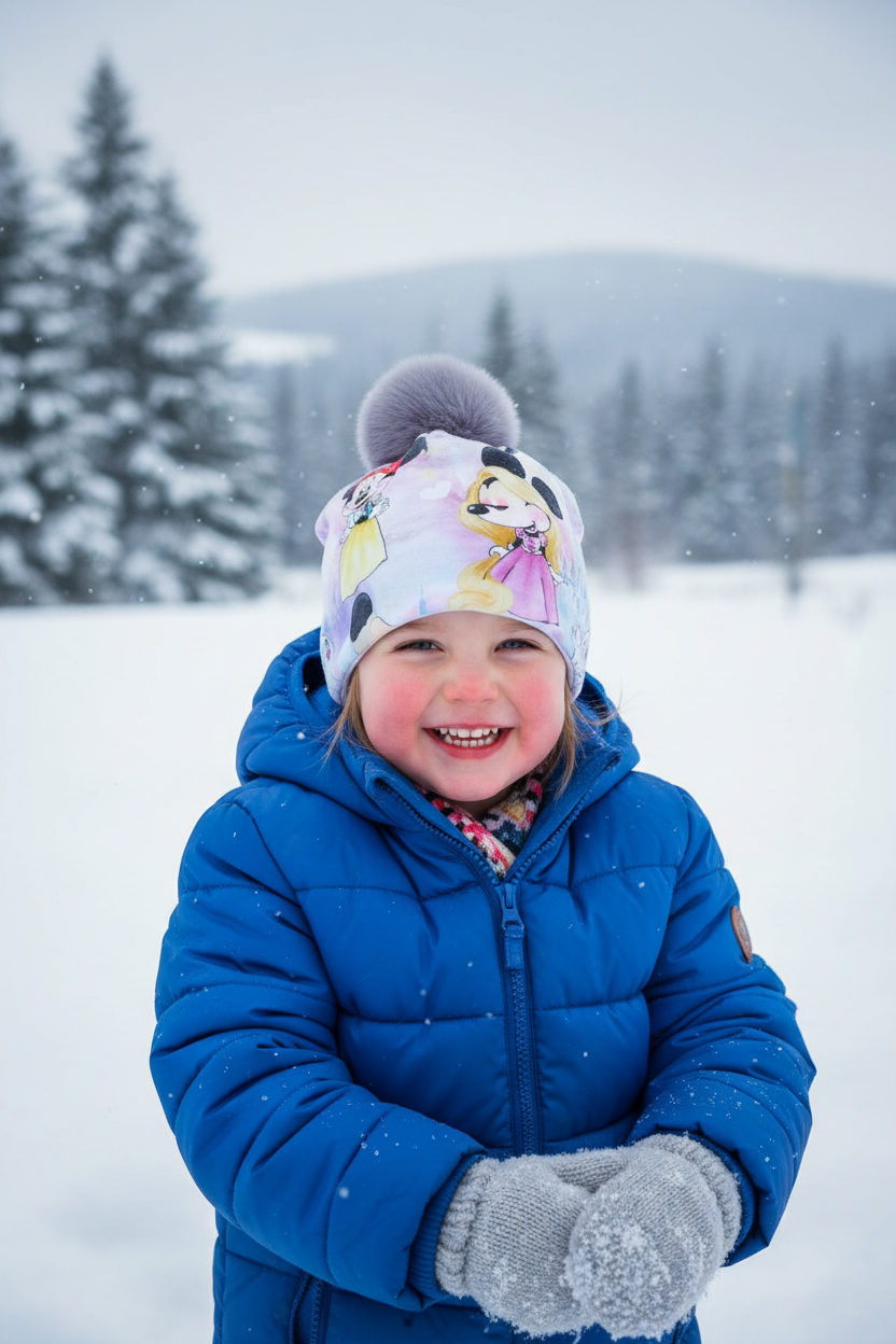 Tuque enfant doublée micropolar avec pompon amovible - 4 ans (44 cm)