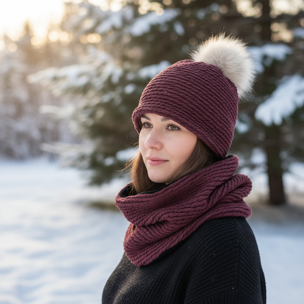 Ensemble tuque et cache-cou en tissu doublé micro-polar