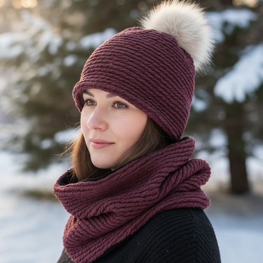 Ensemble tuque et cache-cou en tissu doublé micro-polar