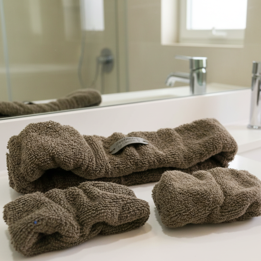 Ensemble bandeau et poignets en ratine pour soins du visage