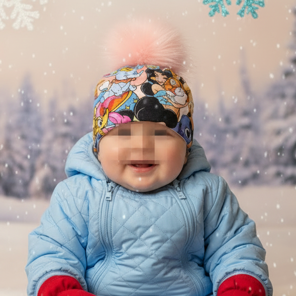 Tuque enfant doublée micropolar avec pompon amovible - 1 an (38 cm)