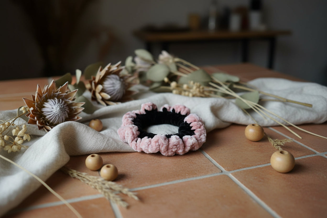 Chouchou en laine velvet - Noir & Rose