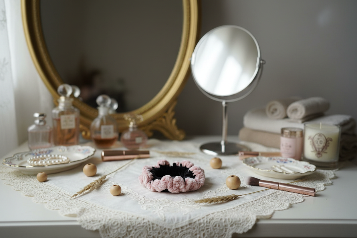 Chouchou en laine velvet - Noir & Rose