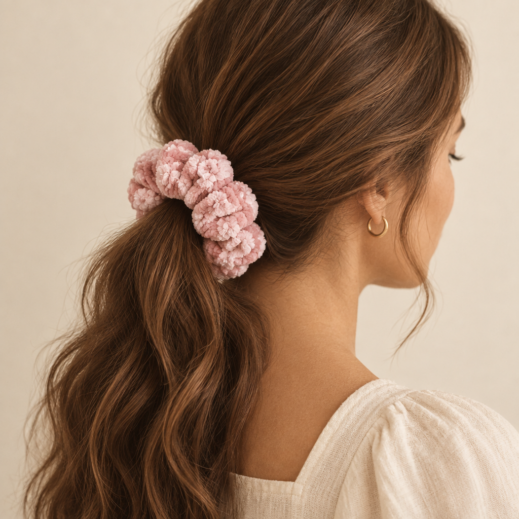 Chouchou en laine velvet -Rose