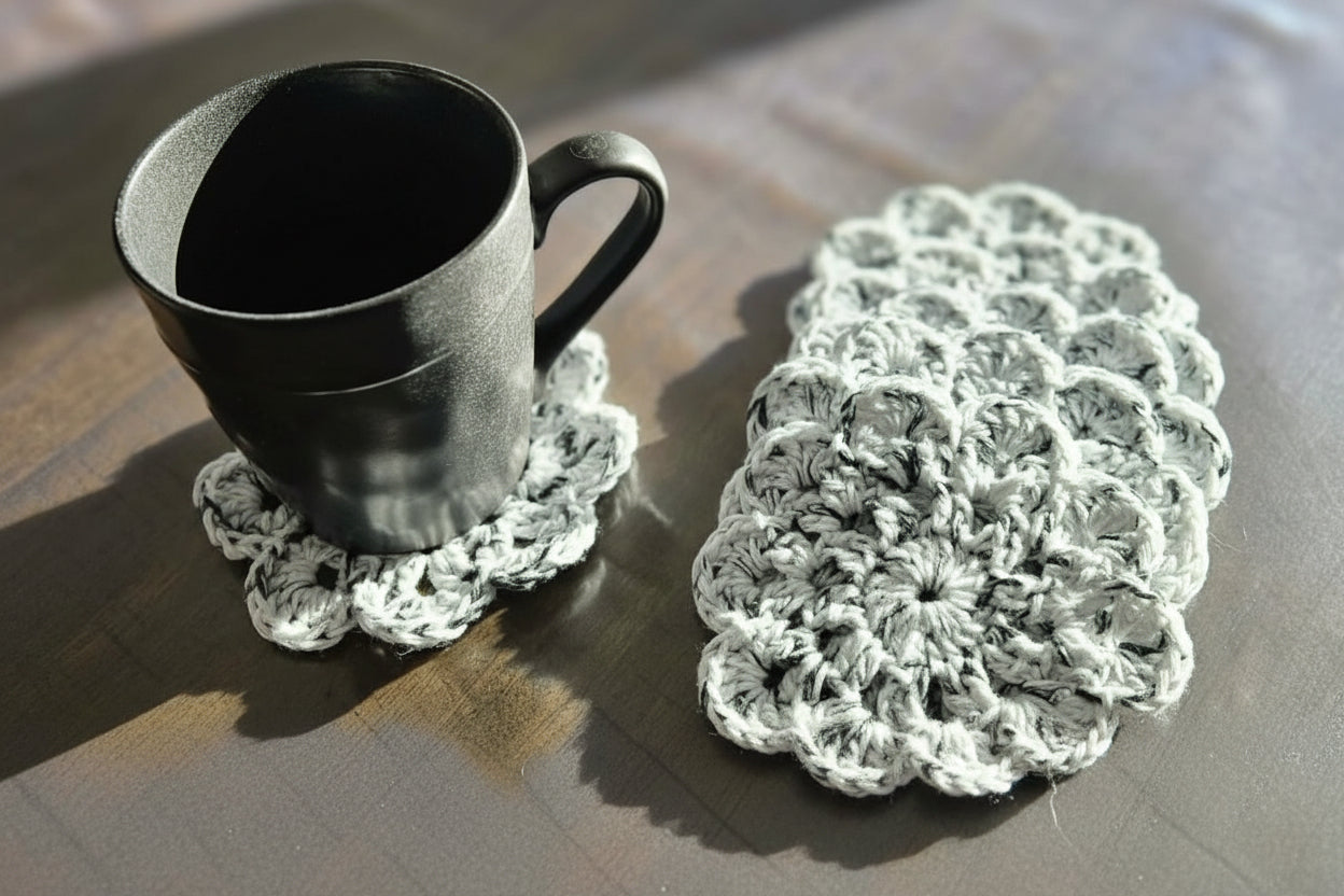 Ensemble de 6 sous-verres au crochet - Tons de blanc et Noir