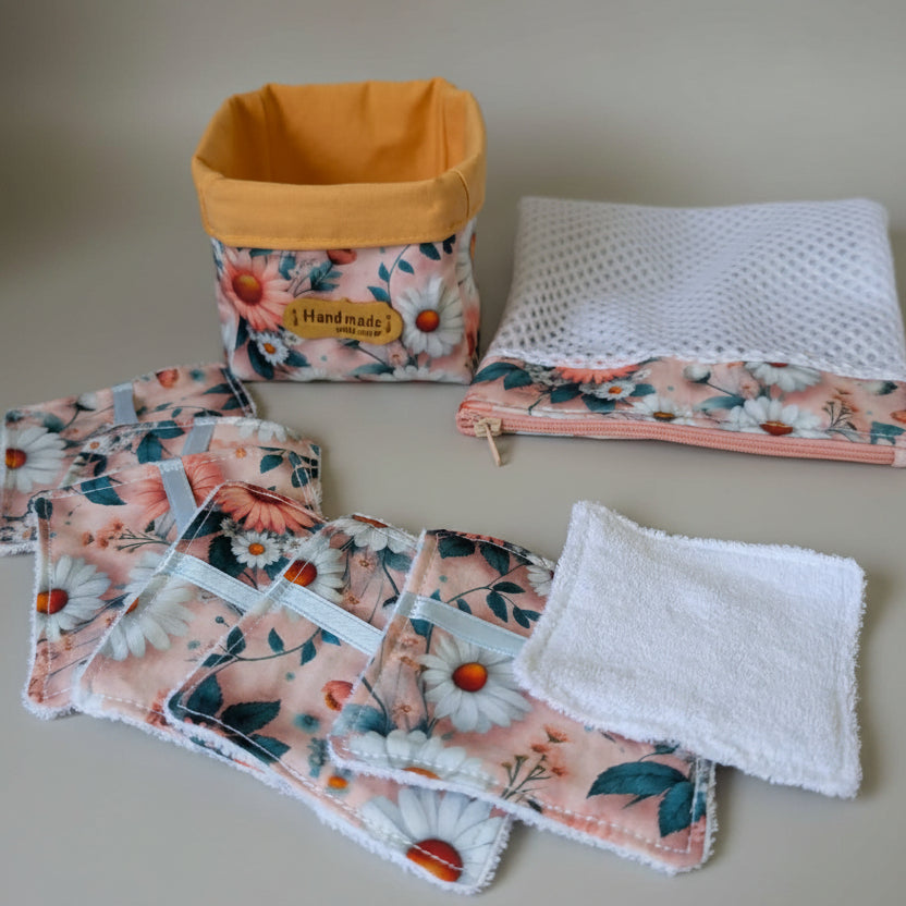 Ensemble-Panier avec lingettes démaquillantes réutilisables et sac de lessive