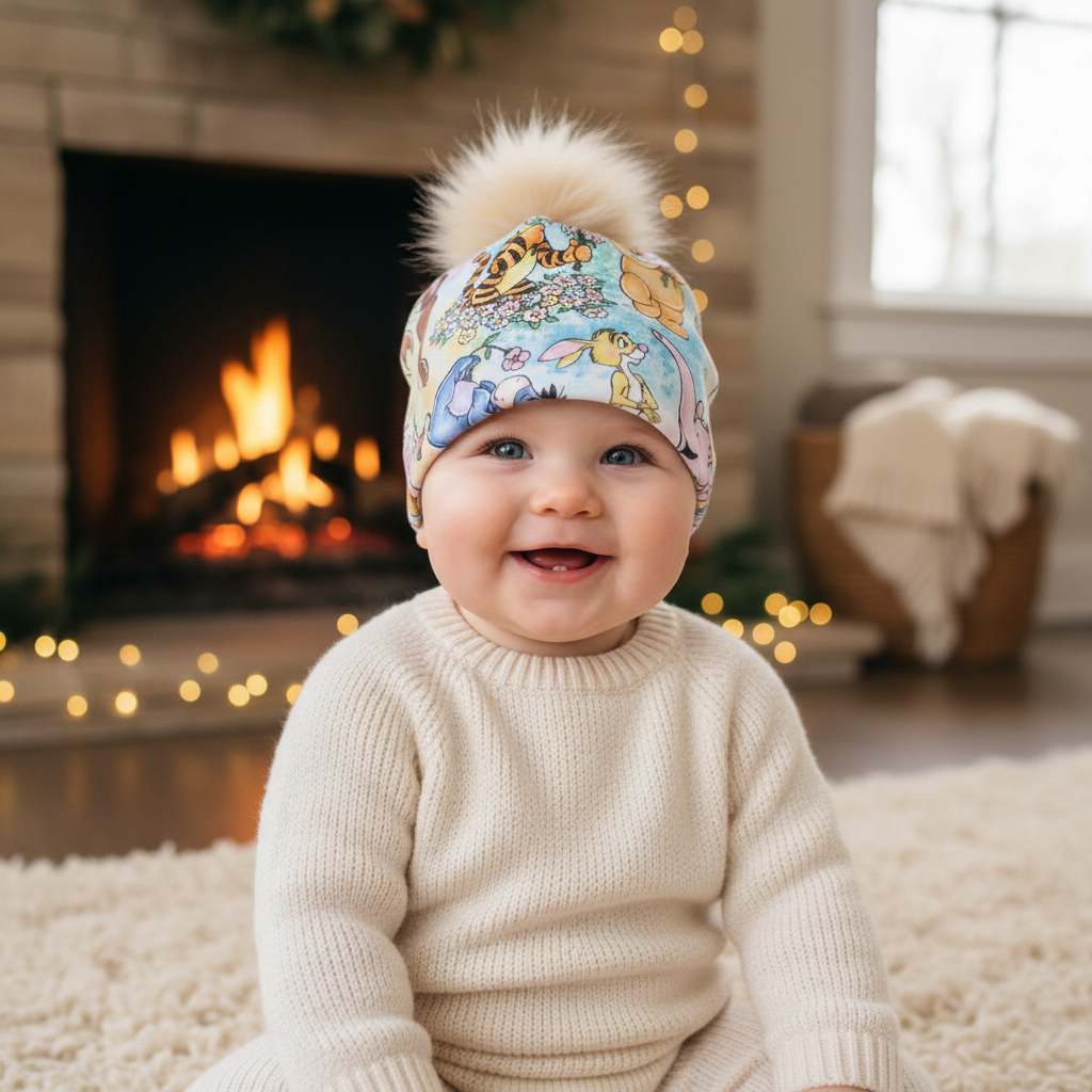 Tuque enfant doublée micropolar avec pompon amovible - 1 an (38 cm)