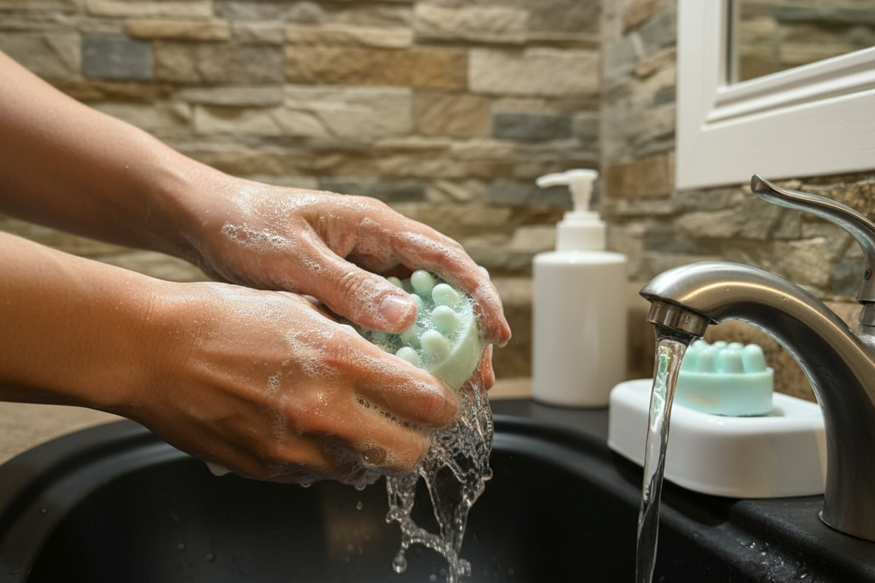 Savon Exfoliant avec Éponge Intégrée