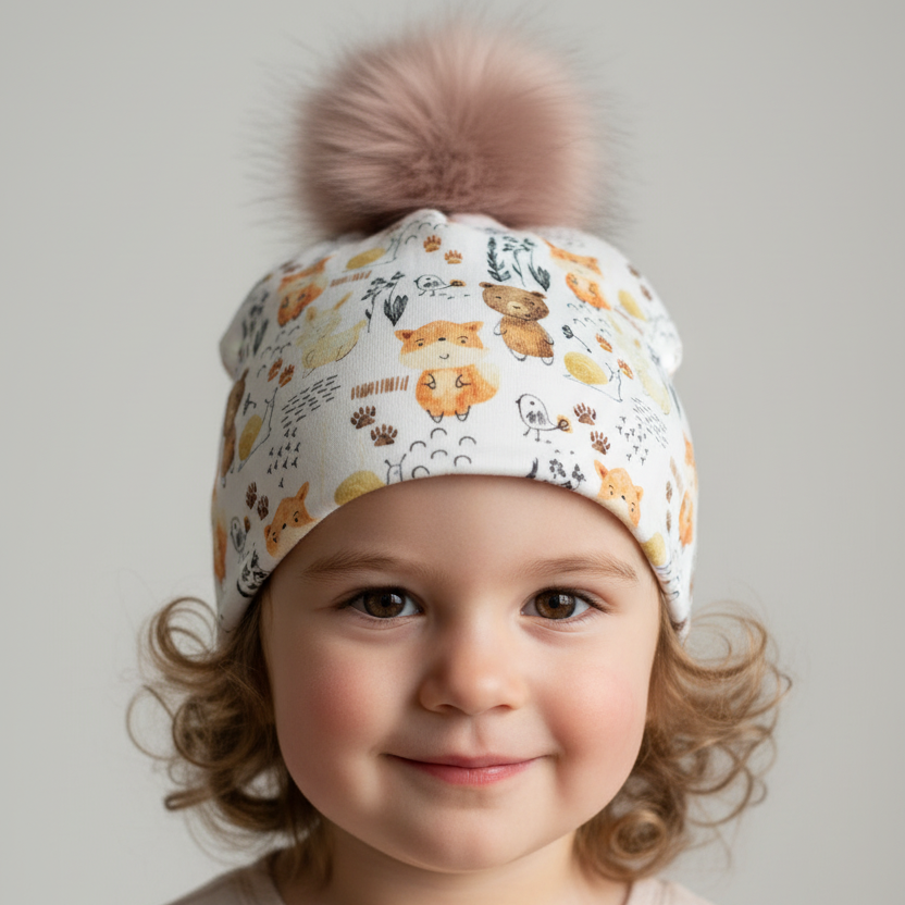 Tuque enfant doublée micropolar avec pompon amovible - 2 ans (40 cm)