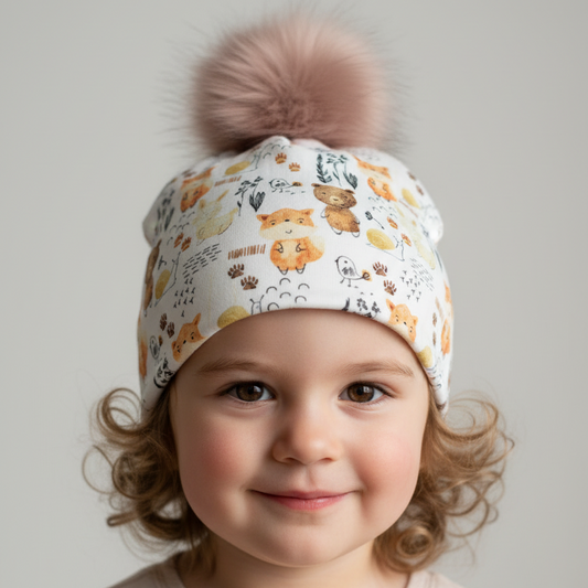 Tuque enfant doublée micropolar avec pompon amovible - 2 ans (40 cm)
