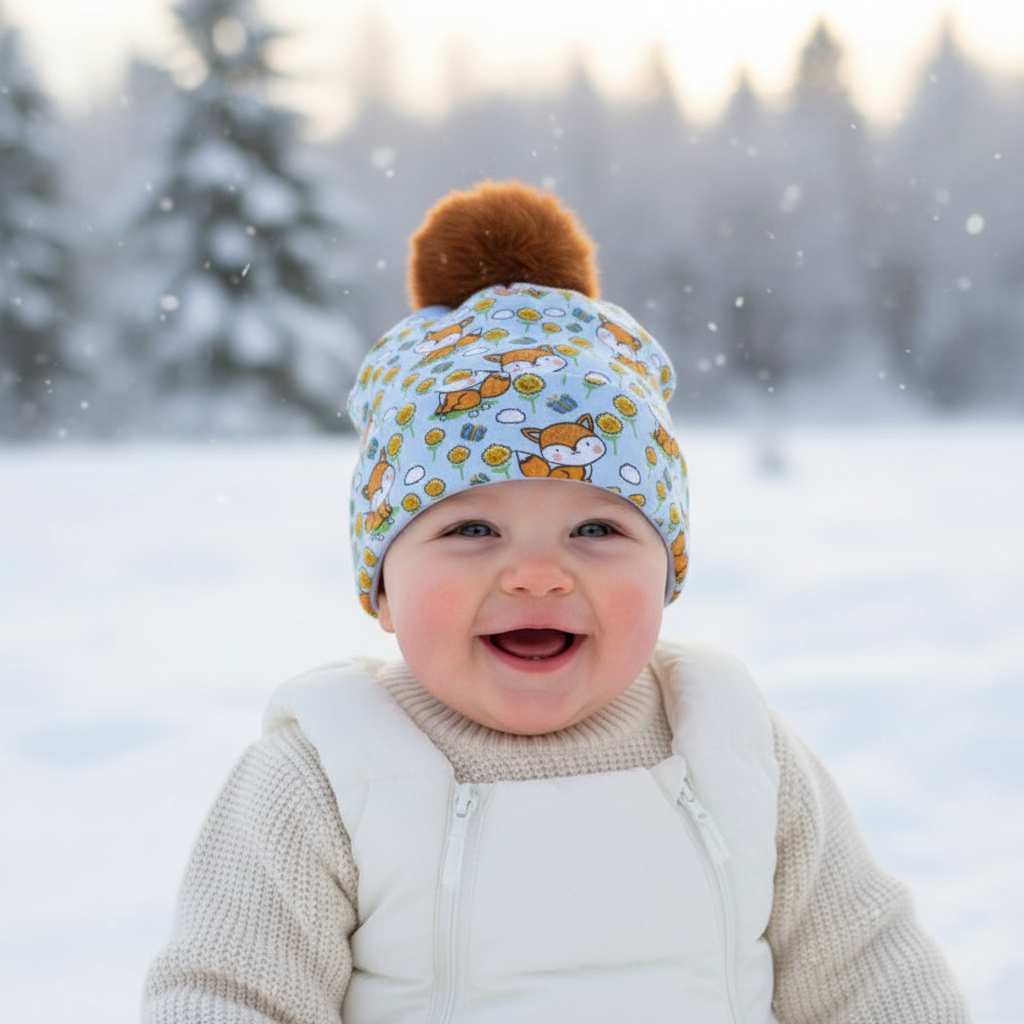 Tuque enfant doublée micropolar avec pompon amovible - 1 an (38 cm)