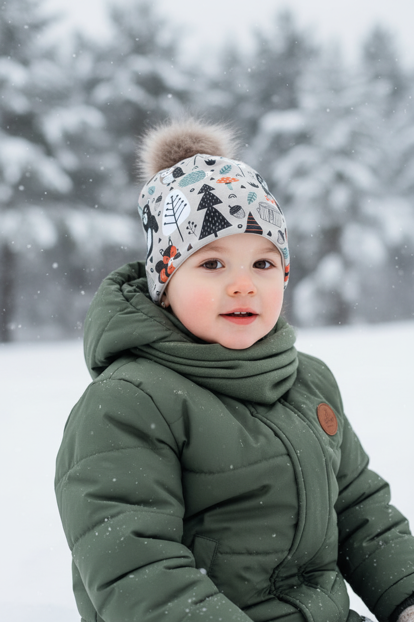 Tuque enfant doublée micropolar avec pompon amovible - 2 ans (40 cm)