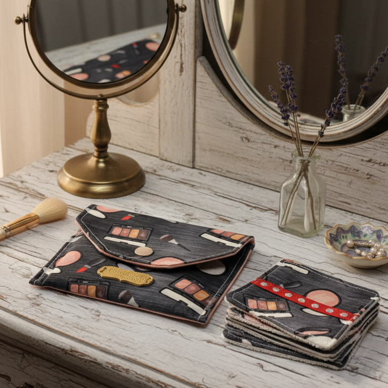 Ensemble-Pochette avec lingettes démaquillantes réutilisables
