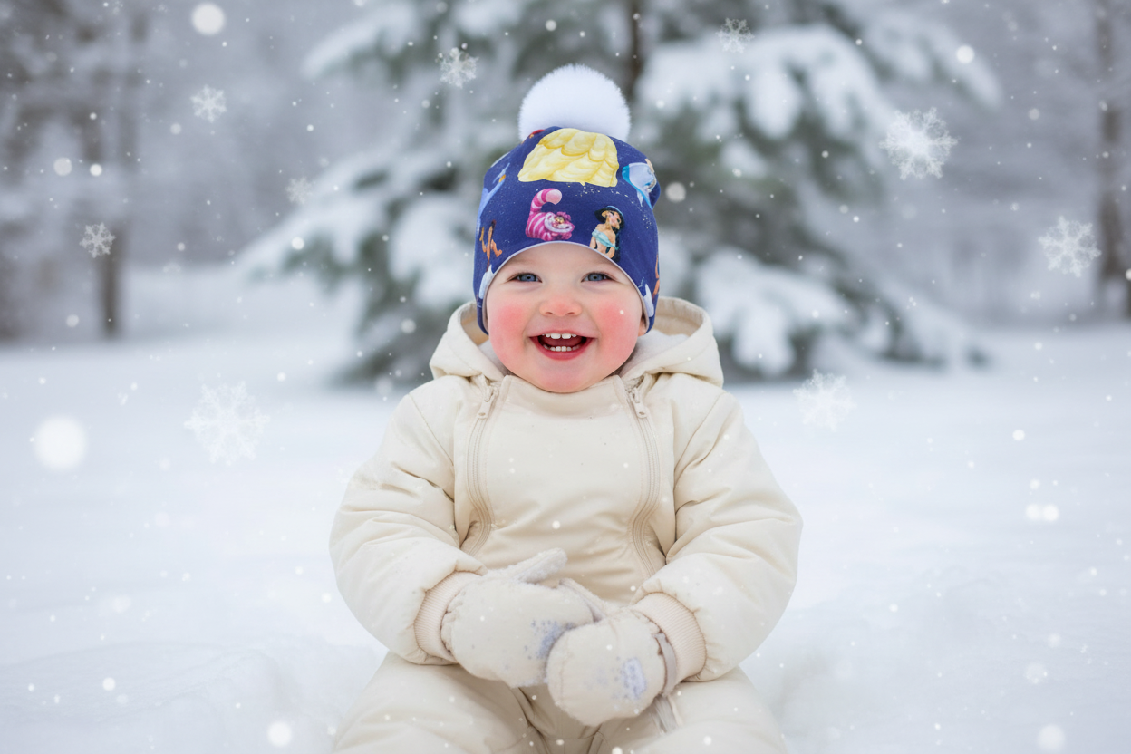 Tuque enfant doublée micropolar avec pompon amovible - 2 ans (40 cm)