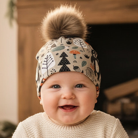 Tuque enfant doublée micropolar avec pompon amovible - 1 an (38 cm)