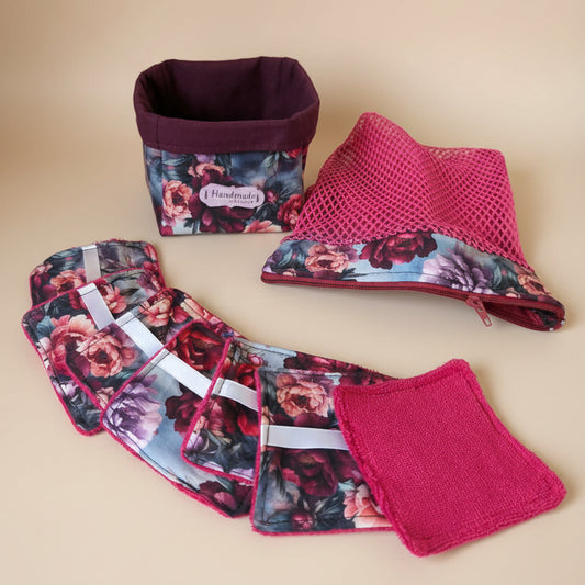 Ensemble-Panier avec lingettes démaquillantes réutilisables et sac de lessive