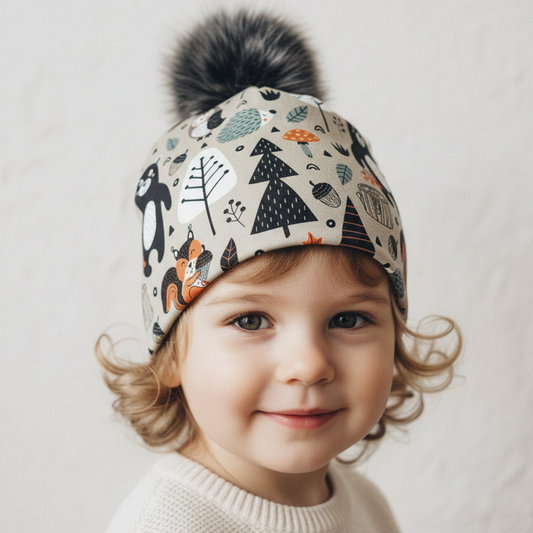 Tuque enfant doublée micropolar avec pompon amovible - 2 ans (40 cm)