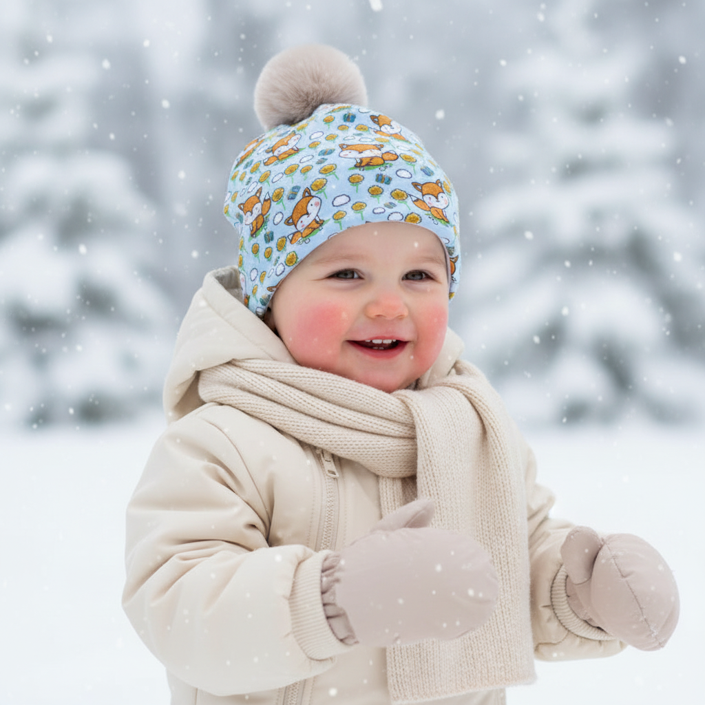 Tuque enfant doublée micropolar avec pompon amovible - 2 ans (40 cm)