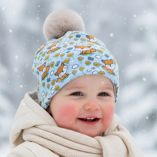 Tuque enfant doublée micropolar avec pompon amovible - 2 ans (40 cm)