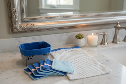 Ensemble-Panier avec lingettes démaquillantes réutilisables et sac de lessive