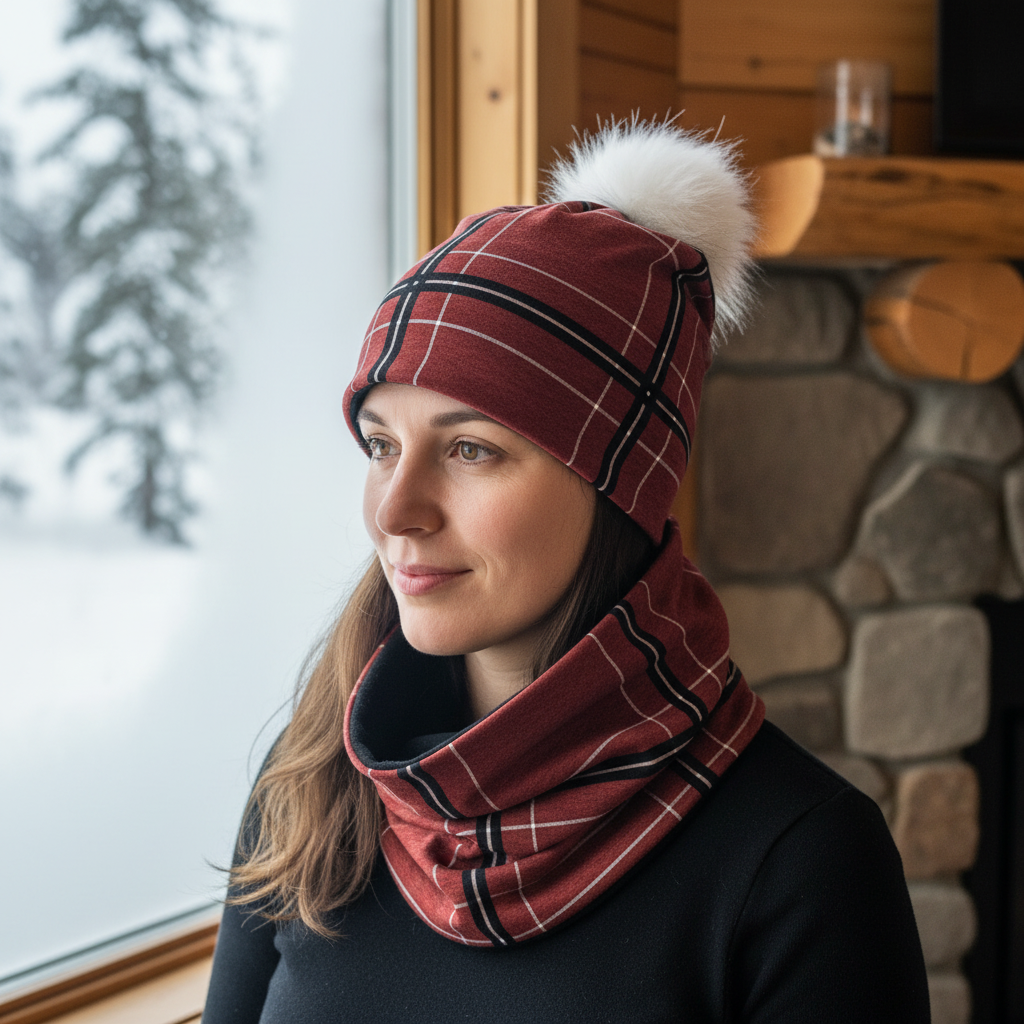Ensemble tuque et cache-cou en tissu doublé micro-polar