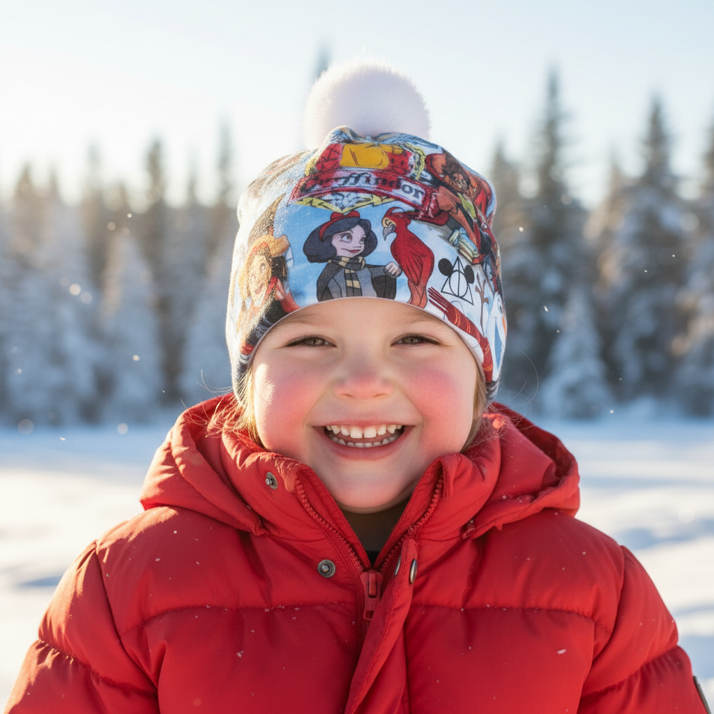 Tuque enfant doublée micropolar avec pompon amovible - 4 ans (44 cm)