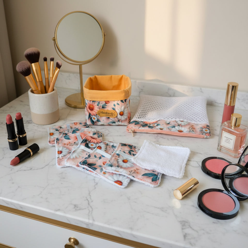 Ensemble-Panier avec lingettes démaquillantes réutilisables et sac de lessive