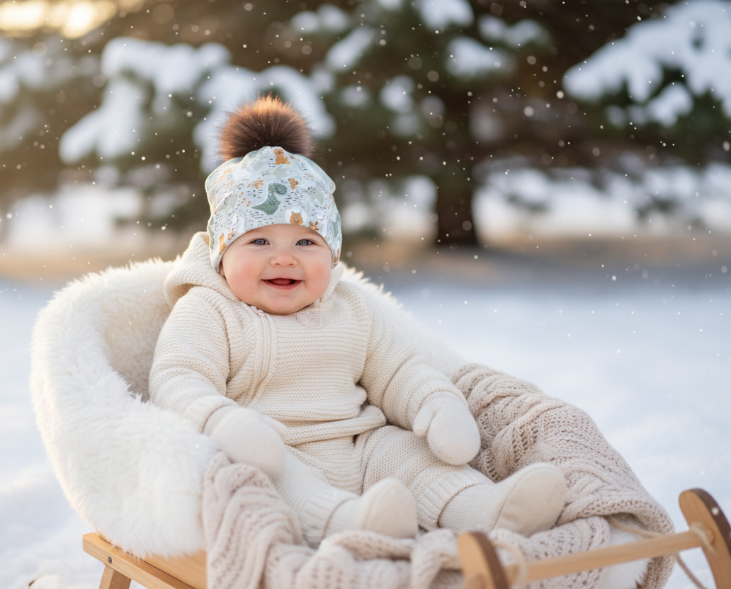 Tuque enfant doublée micropolar avec pompon amovible - 1 an (38 cm)