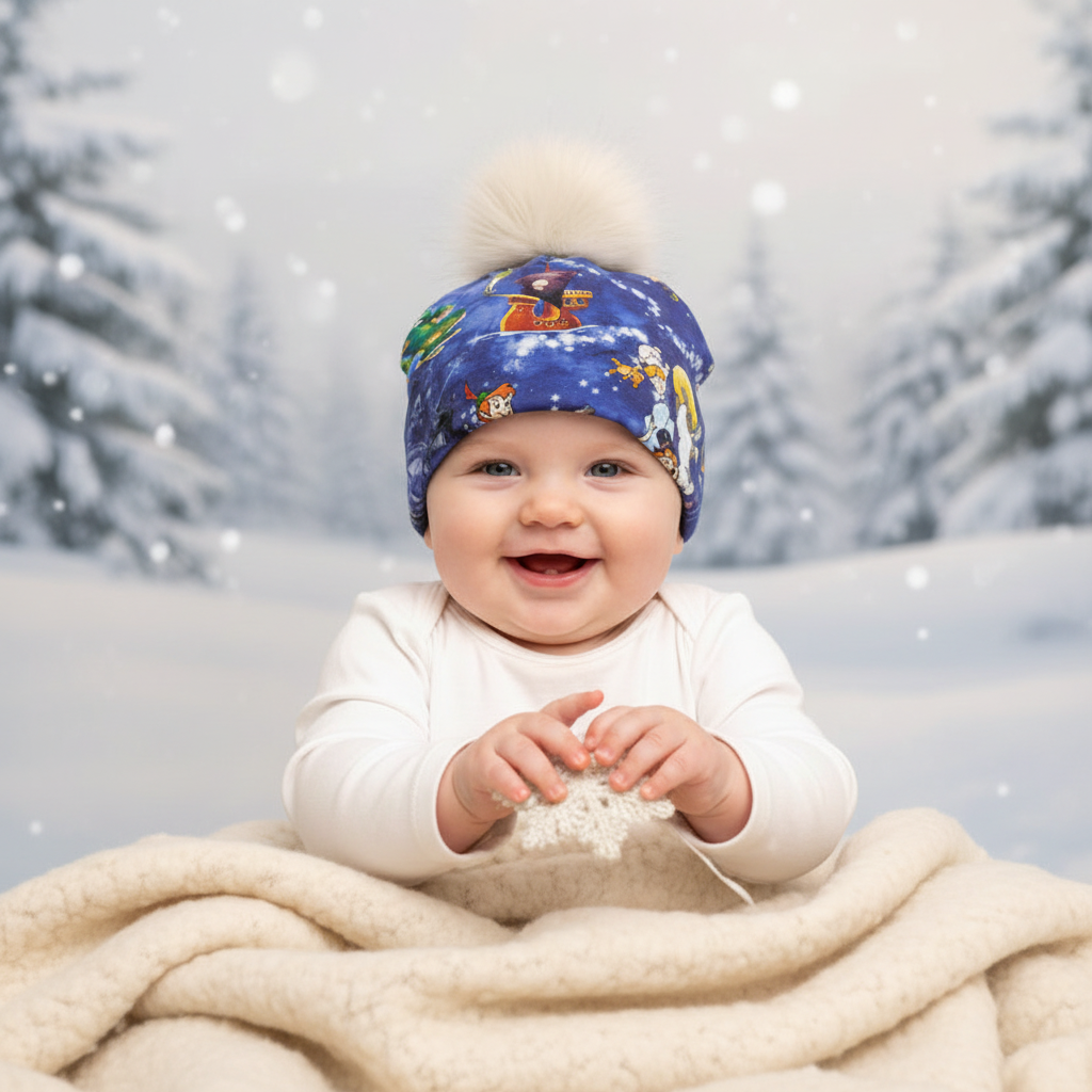 Tuque enfant doublée micropolar avec pompon amovible - 1 an (38 cm)