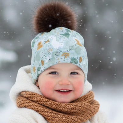 Tuque enfant doublée micropolar avec pompon amovible - 3 ans (42 cm)