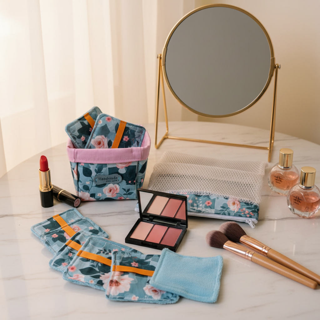 Ensemble-Panier avec lingettes démaquillantes réutilisables et sac de lessive