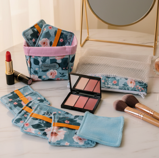 Ensemble-Panier avec lingettes démaquillantes réutilisables et sac de lessive