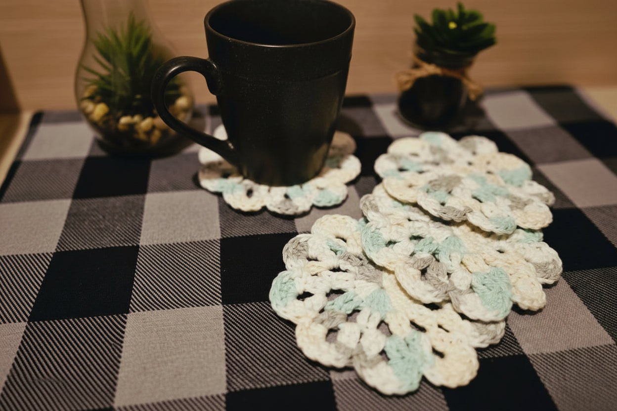 Ensemble de 4 Sous-verres en laine au crochet-Ton pastel