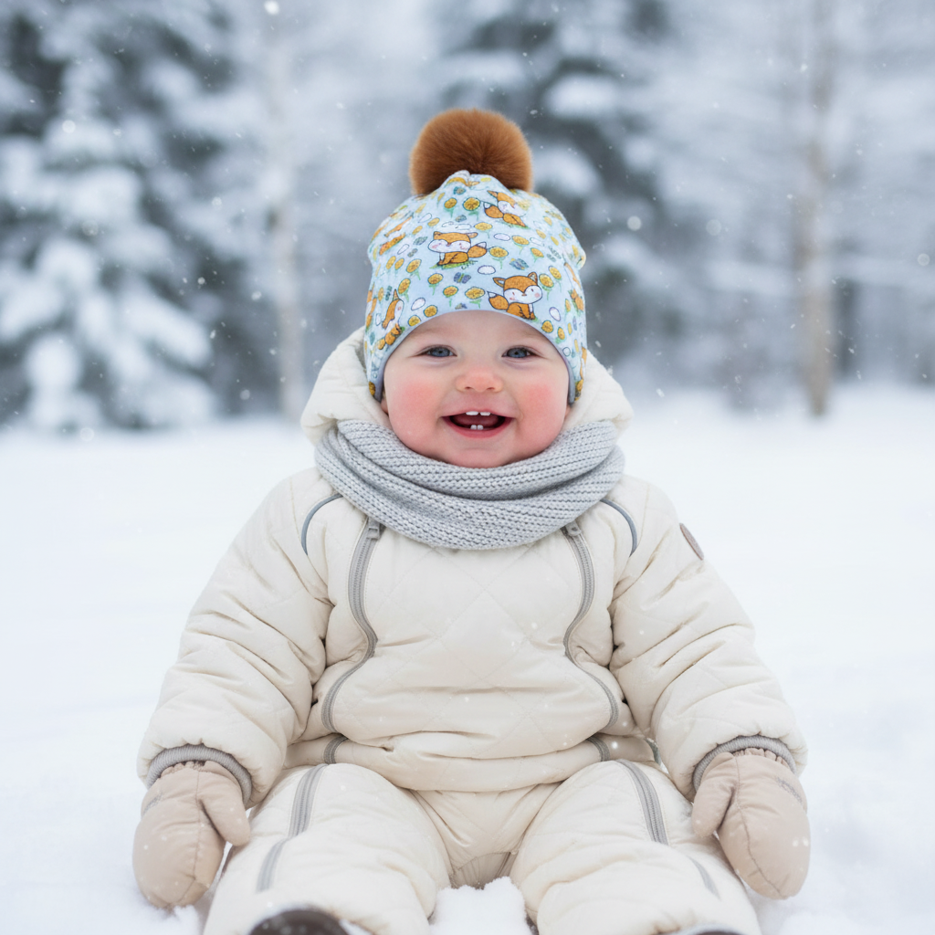 Tuque enfant doublée micropolar avec pompon amovible - 1 an (38 cm)