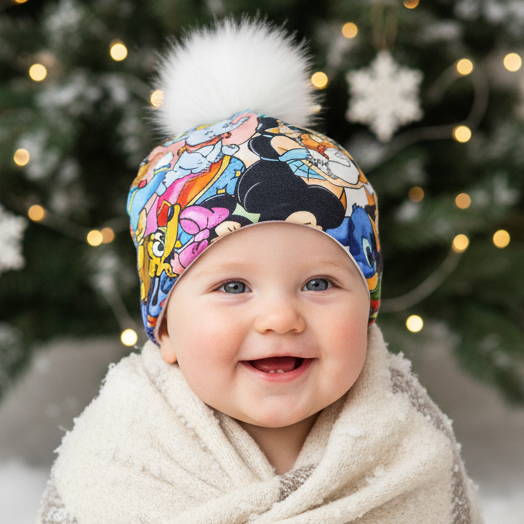 Tuque enfant doublée micropolar avec pompon amovible - 1 an (38 cm)