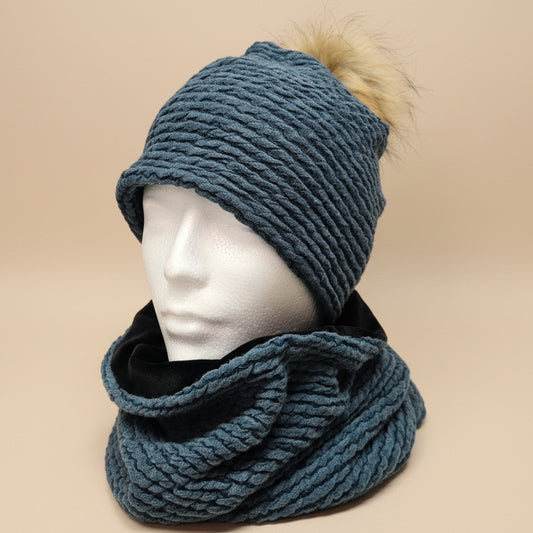 Ensemble tuque et cache-cou en tissu doublé micro-polar